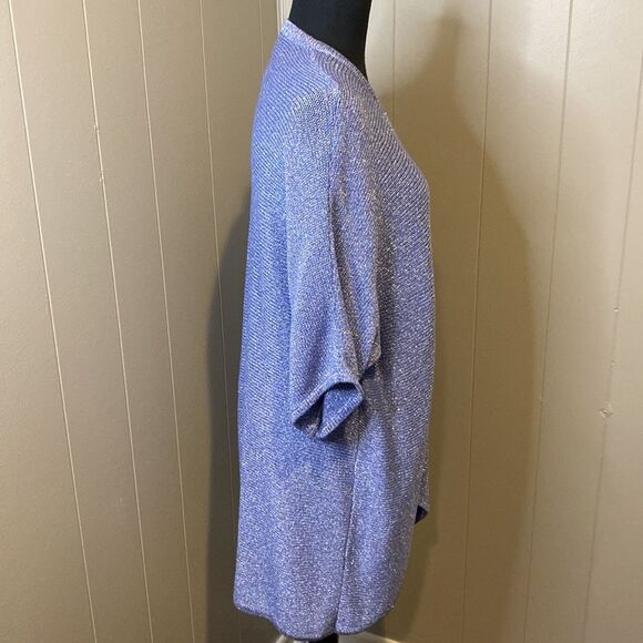 Chico's Women’s Periwinkle Blue Silver Metallic Open Cardigan Sweater - Picture 4 of 7